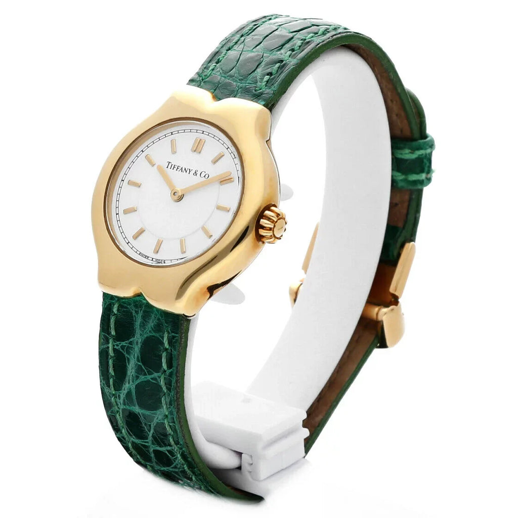 L0130 Yellow White Ladies Dial Case Watch Tiffany&amp;Co 18k Gold Tesoro Leather