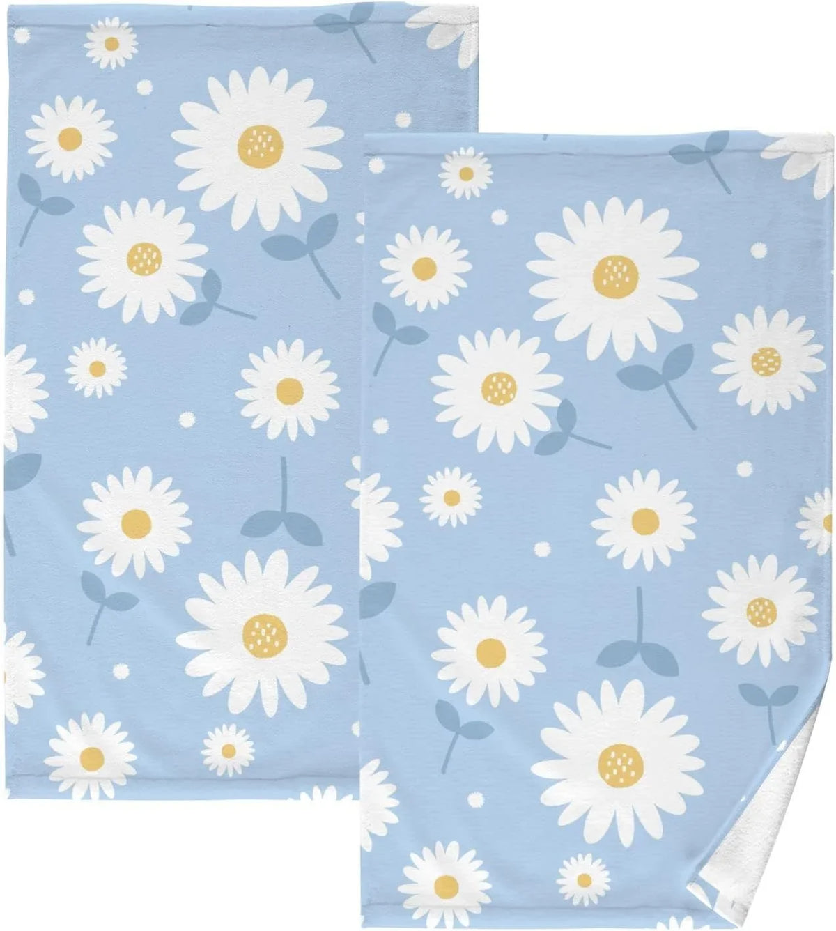 Hand of Highly Absorbent 2 Towel- Blue Set Flower Quick-Dry Bath Pack Daisy Towel Wellsay Cotton Washcloths, Face