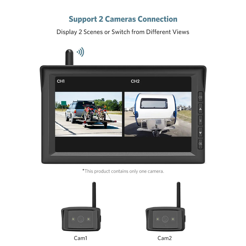 Wireless Waterproof Camera High-Speed HD Rear Lines Backup 7" Kit, Observation IR Reversing RV/ Camper/Semi-Trailer/Tractor with Cameras Monitor Trailers/ for Vision Night View Parking with