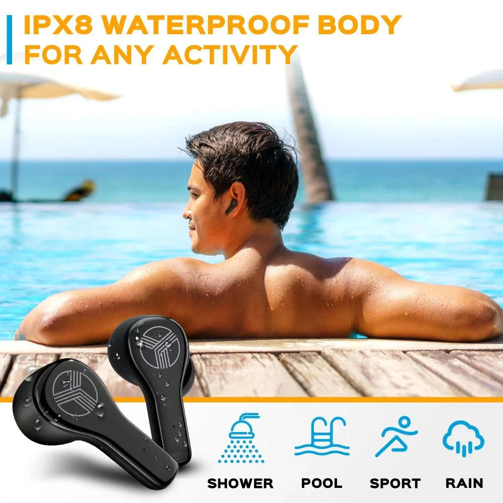 Earbuds, Charging, Port, 28H with Includes Time, Charging Noise IPX8 True Black up Bluetooth - TREBLAB Earbuds WX8 and Control w/Wireless of USB-C Waterproof 5.1, Play Isolation, Touch Case Wireless