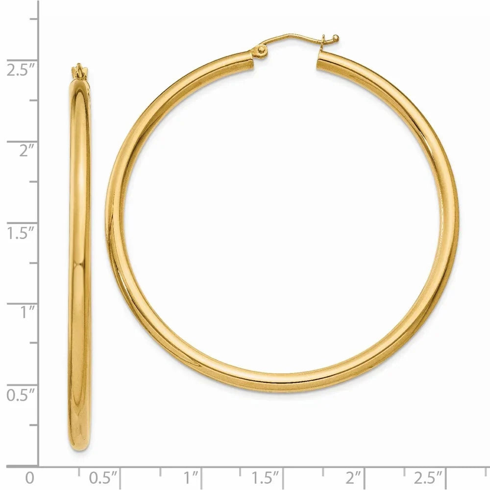 Yellow Lightweight Tube for Women 3mm Teens; Earrings; Polished and Real 14kt Adults Hoop Gold Men and for