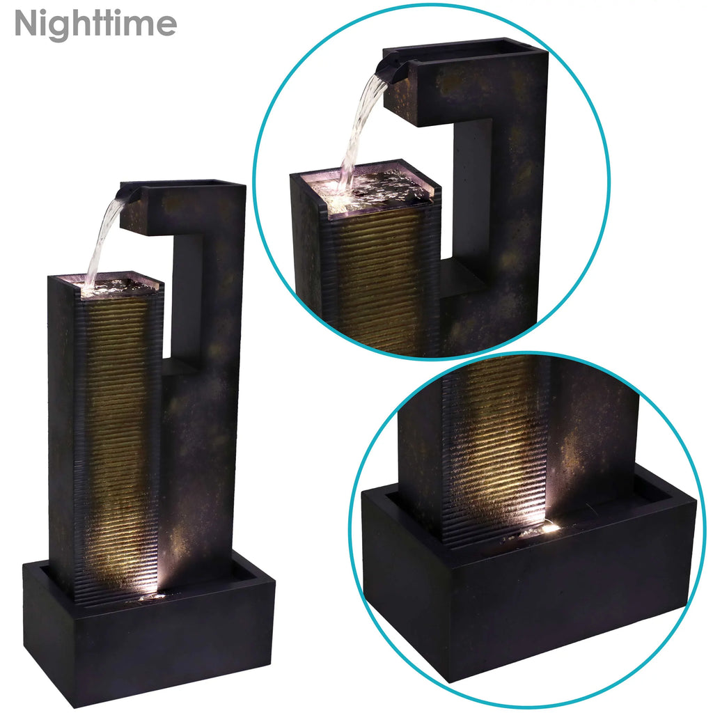 Fountain LED Lights Outdoor with Tower - 32" Metal Sunnydaze Cascading