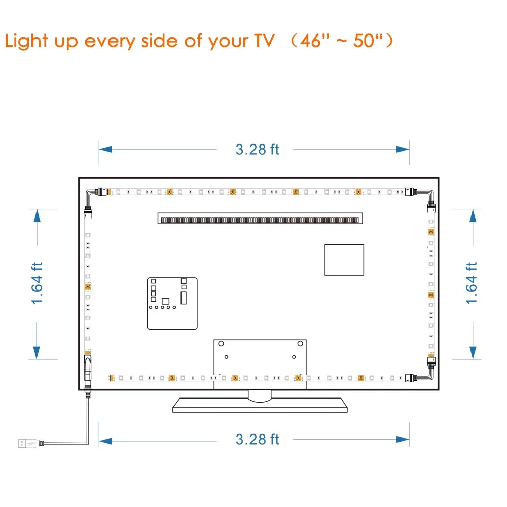 Bason Home for Room for Light Lighting Bias USB Remote, Strip Movie Lights Led 8.33ft Strip Backlight, Led Led Decor.(42-50inch) Backlight, TV/Monitor TV TV with