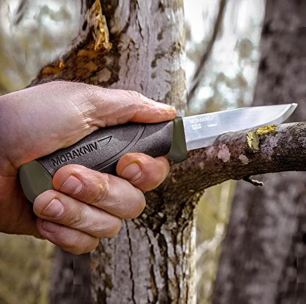 Knife Companion with Morakniv Military Carbon Green 4.1-Inch, Outdoor Blade, Fixed Steel Blade