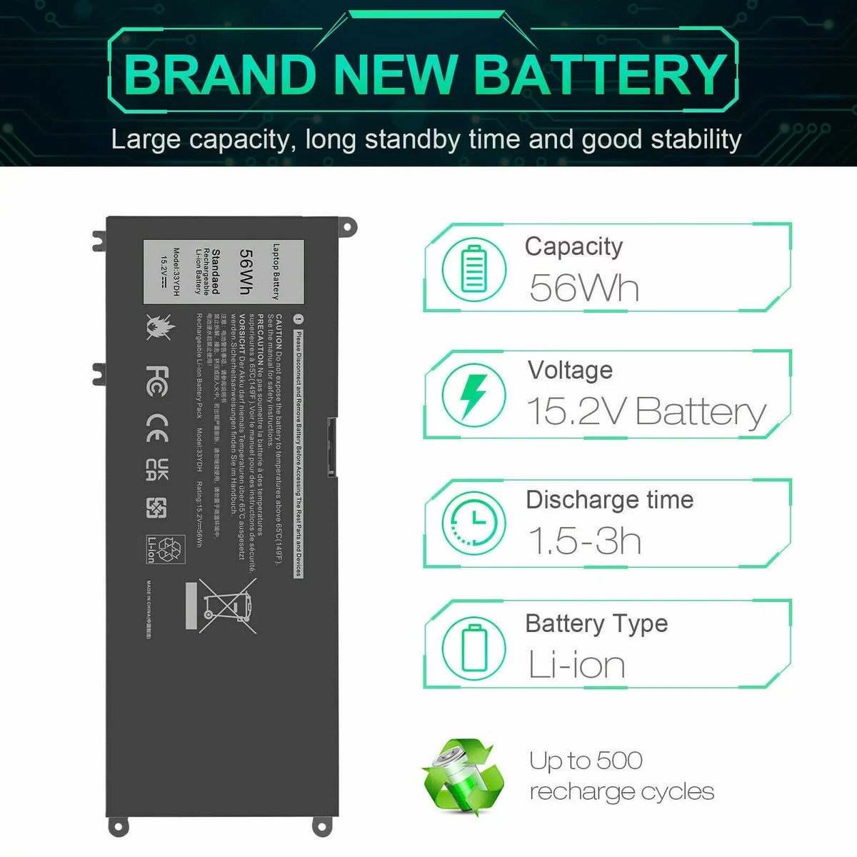 56WH 7778 33YDH DELL - 7773 56WH 7577 INSPIRON BATTERY J9NH2 FOR LAPTOP