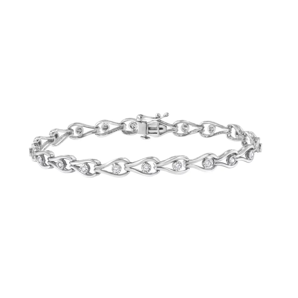 Pear Sterling Cttw Bracelet Diamond .925 - 1/10 Bezel and Link Miracle-Set Silver 7.25" (I-J Color, Clarity) I3