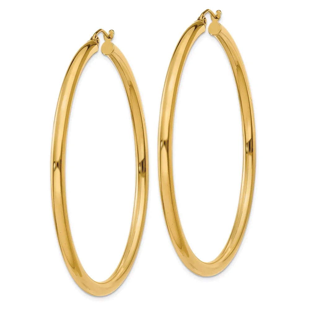 Yellow Lightweight Tube for Women 3mm Teens; Earrings; Polished and Real 14kt Adults Hoop Gold Men and for