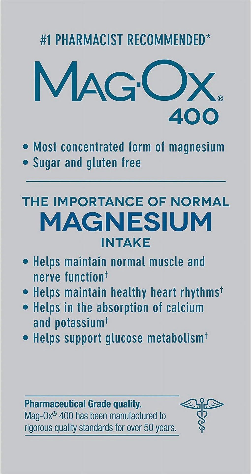 Magnesium Magnesium Tablets Oxide Concentrated form of 120 Supplement Most 400 Dietary MagOx