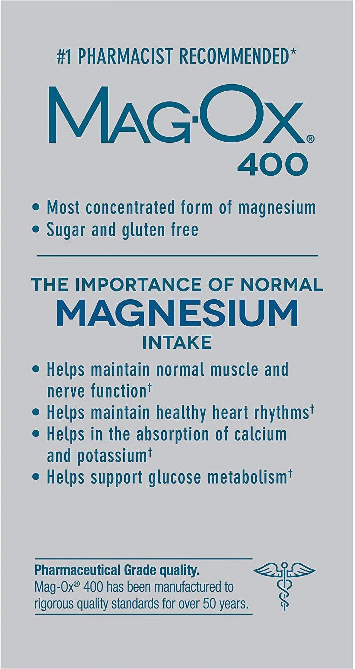 Magnesium Magnesium Tablets Oxide Concentrated form of 120 Supplement Most 400 Dietary MagOx