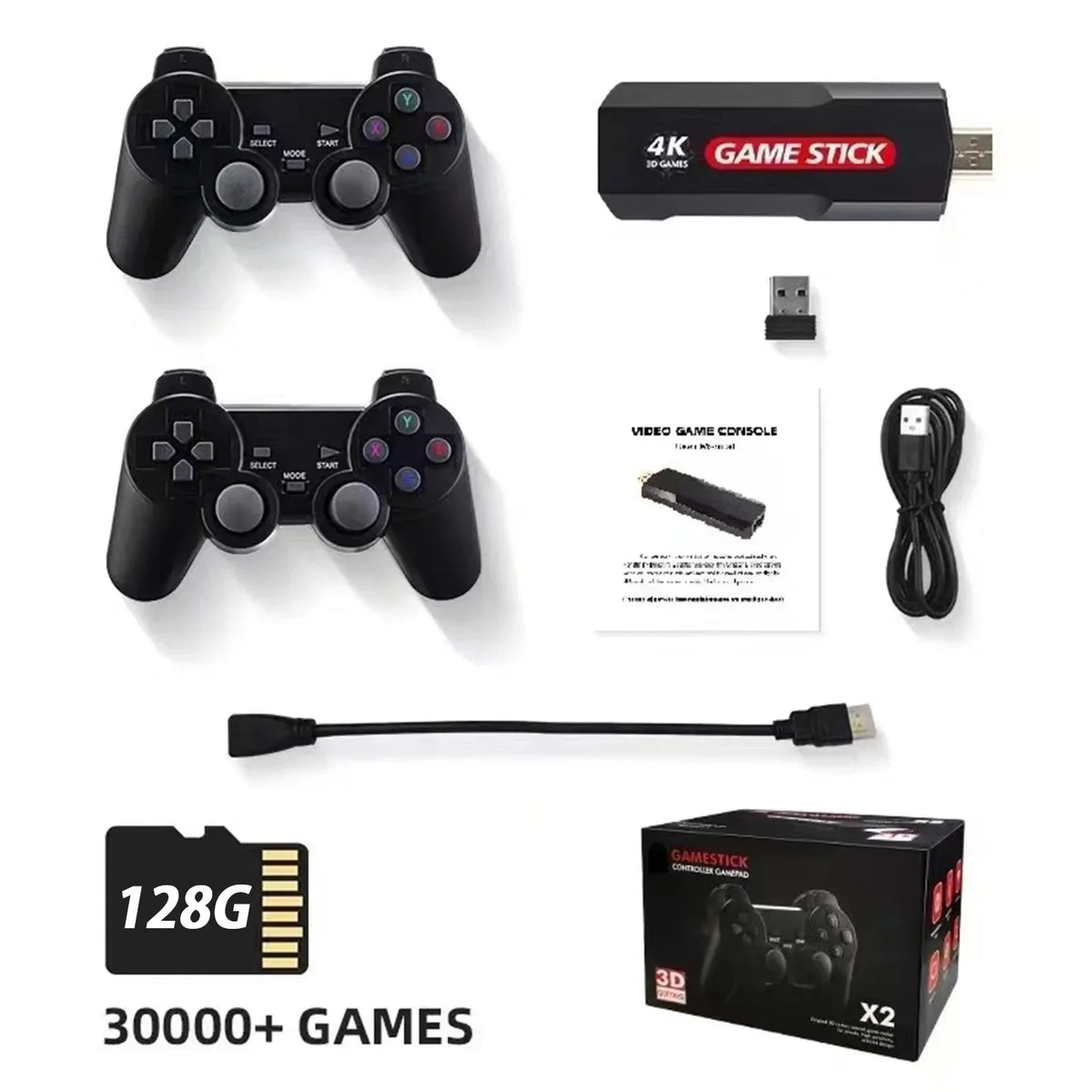 Controller,30000+ Retro Console Wireless Retro Console, Plus Stick Games,128GB Games Upgrade Double Wireless X2 Game