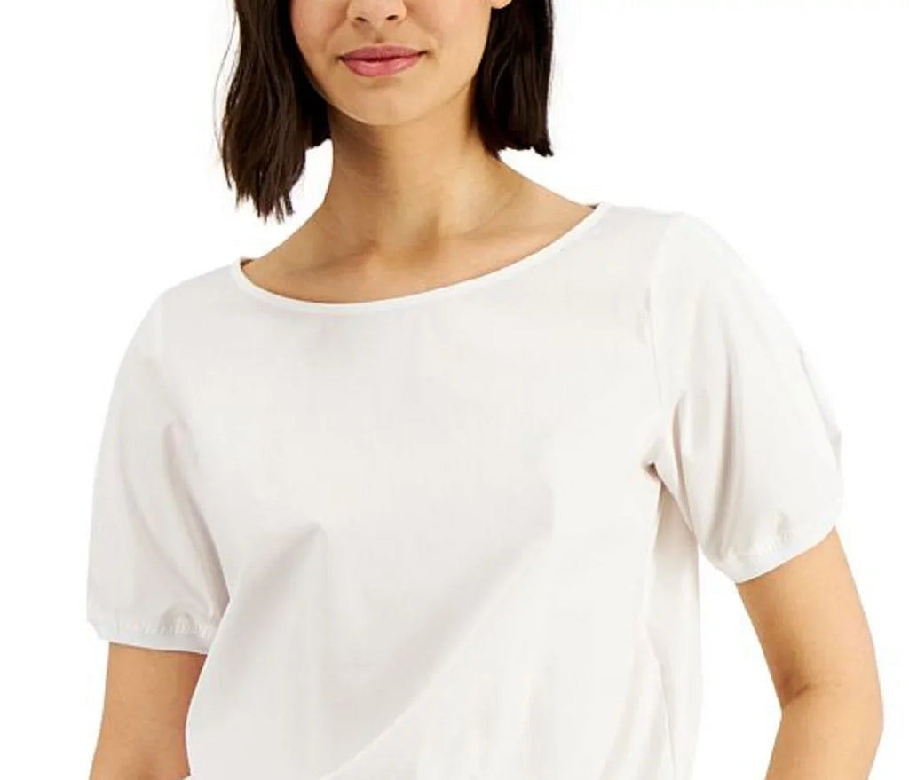 Sleeve Small Drawstring White Karan Puff Donna Size Women's Top