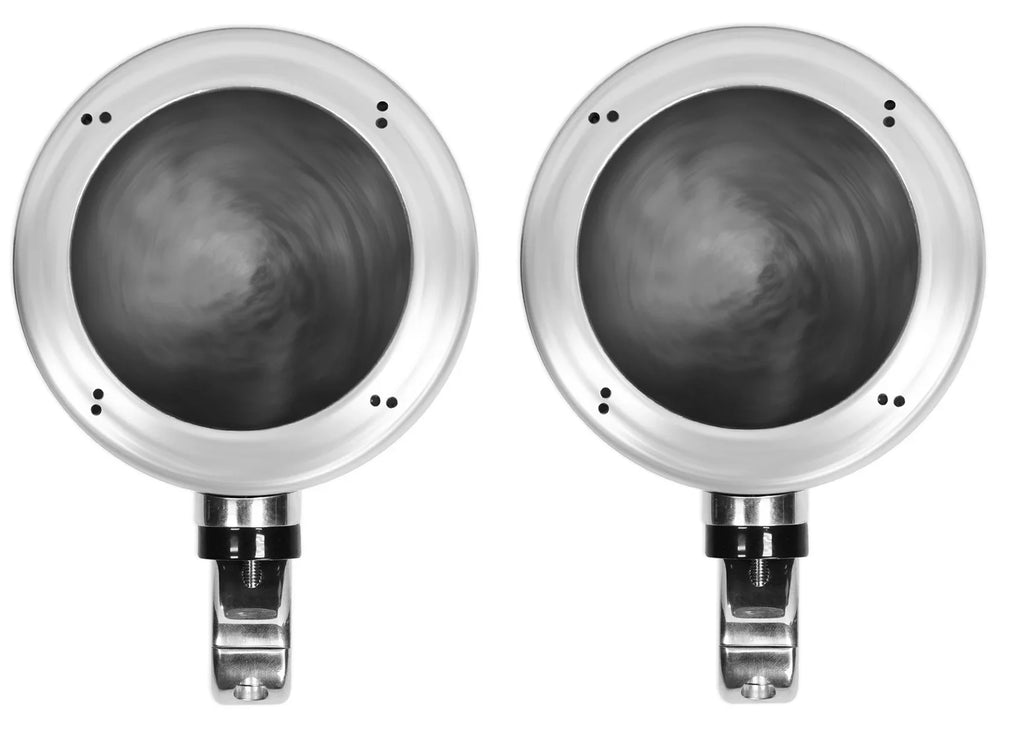 (2) Aluminum Speaker 4" Pods Swivel MAC40B Motorcycle Handlebar Rockville Chrome