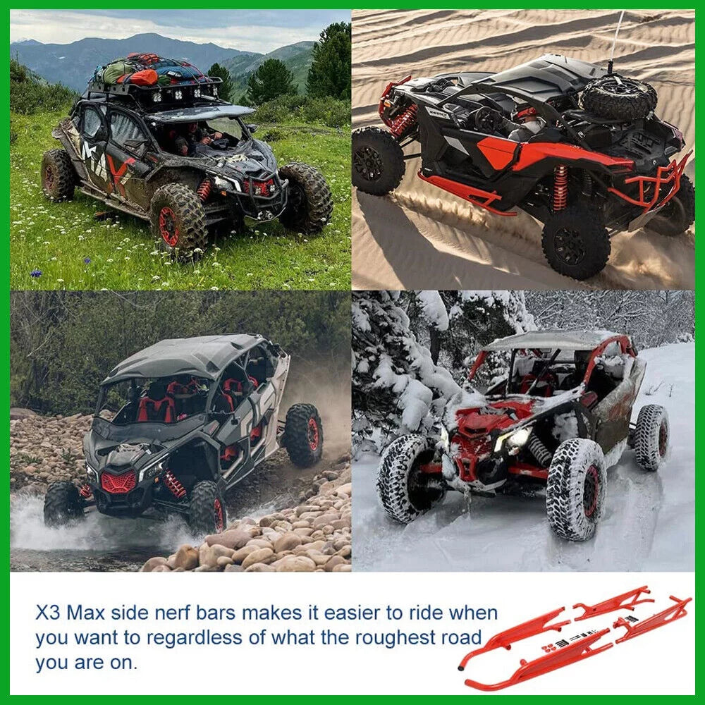 '- for X3 Seater Sliders RED Rock Bars Can-Am Max Maverick ELITEWILL Nerf 2017-2021 4