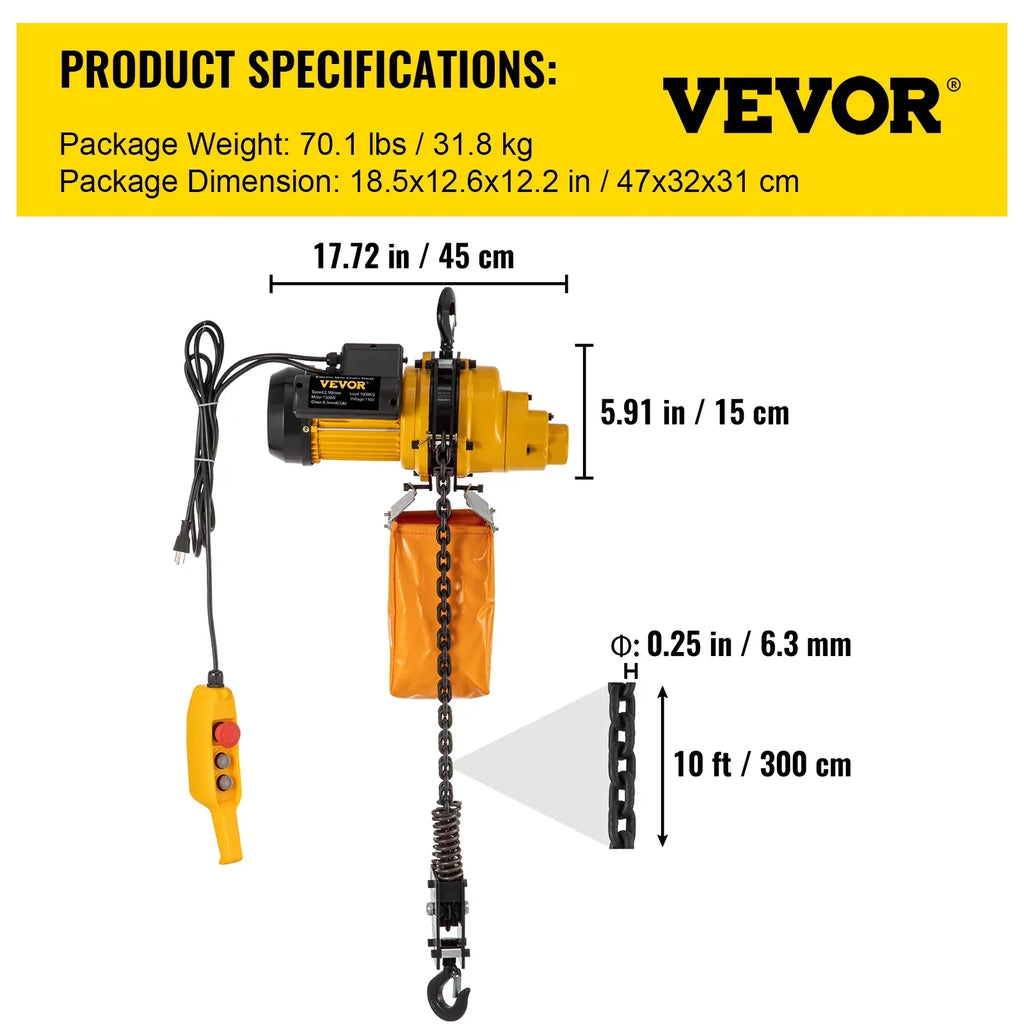 Wired Overhead 110V Factories, Winch In lbs Electric Used Garage Height, 2200 Remote Electric Lift 10ft of Lift Hoist, Crane Winch w/ Control, Ceiling Warehouses, VEVOR Pulley Construction 10ft