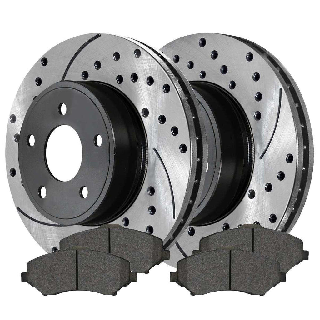 Black and Rotors Side AutoShack Front C/V V6 Slotted Town Dodge Kit Driver Country Ceramic Replacement FWD Ram VW and Pads Passenger Grand Chrysler & Routan for Drilled Brake Journey 2008-2016 Caravan