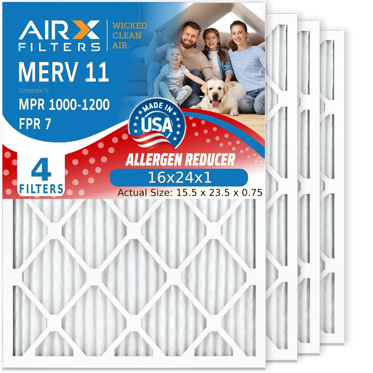 11 16x24x1 HVAC to Furnace CLEAN AIR. Premium USA Made & 1000, Filters 16x24x1 WICKED 4 FPR Pack by MPR 1200 Air MERV Pleated Conditioner AIRX MPR FILTERS 7 Comparable Filter Air Electrostatic Filter