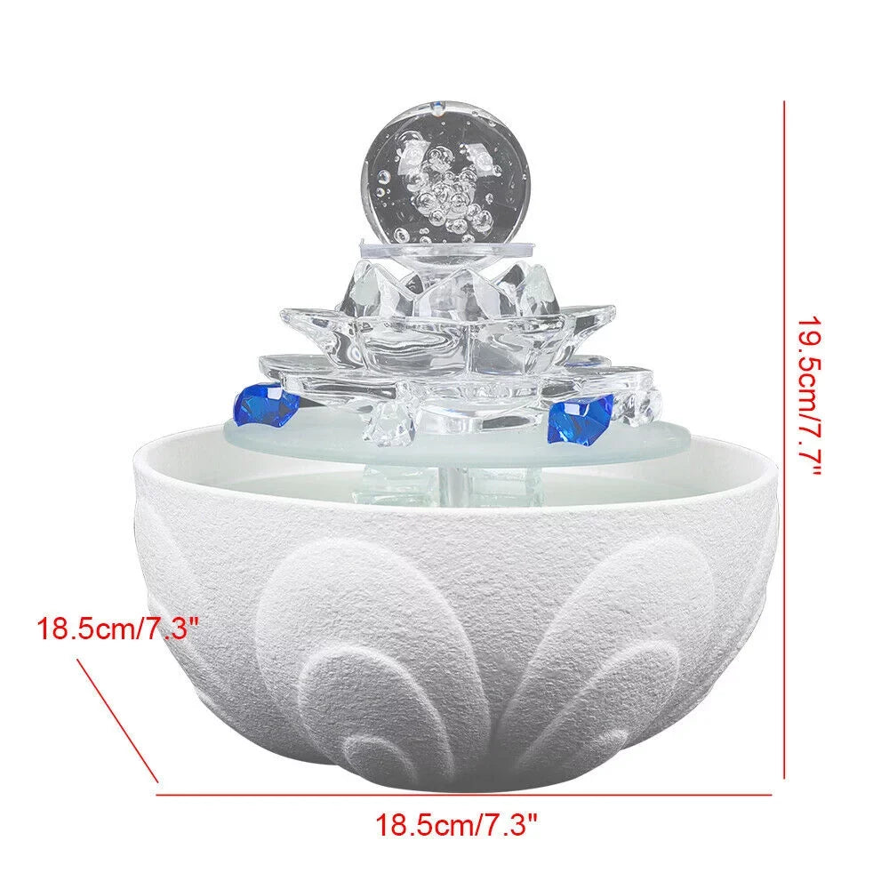 Waterfall Desktop Ornament Teahouse Lotus Desktop Fountain Tabletop Fountain Water Fountain, Decor Crystal Flowing Office Water White