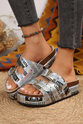 Slippers Dual Stud Platform Buckle Leathered White