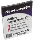 One Tools, Battery Alexa Fire Kit Battery Life with Year Full Extended Replacement Instructions, Amazon and Video 8 HD Warranty with