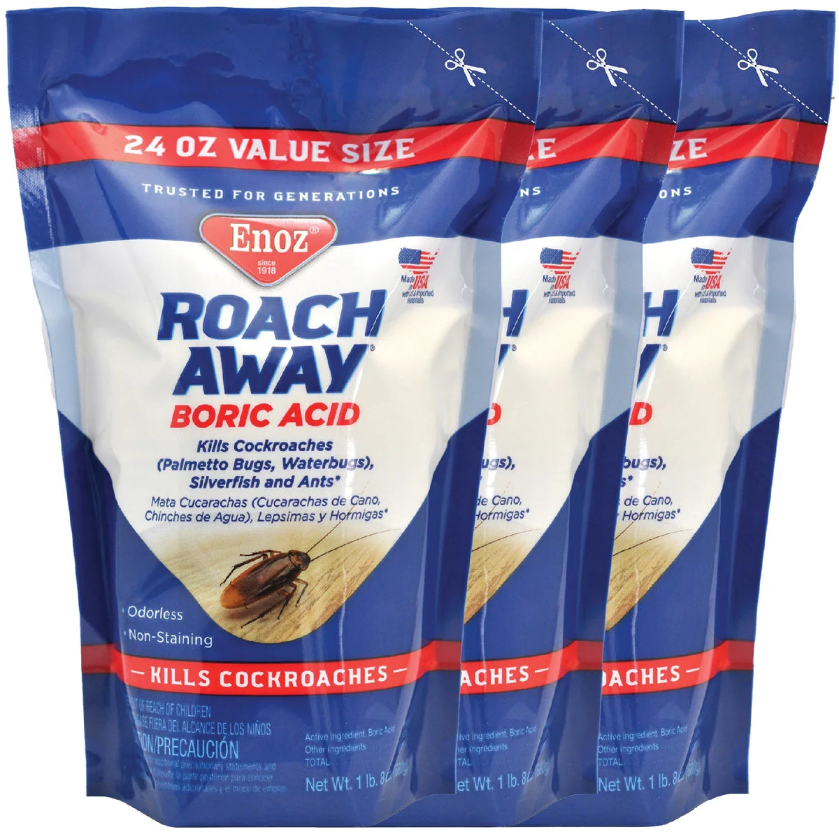 Away Boric Powder, Roach Acid Enoz Pack) Pouch Cockroach Killer, 24 (3 oz