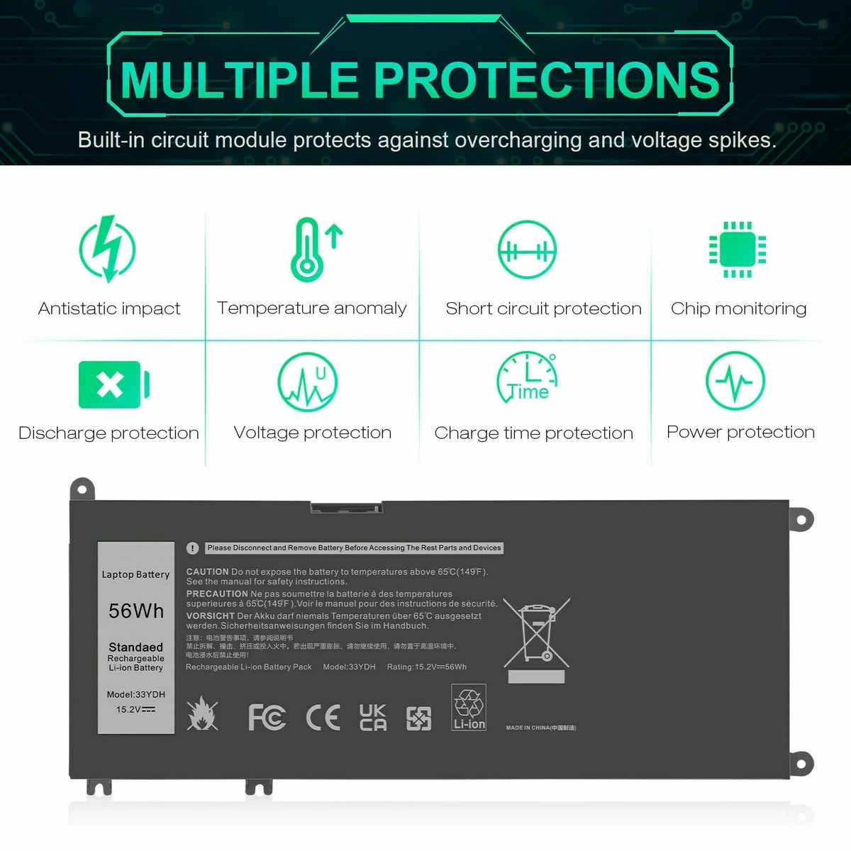 56WH 7778 33YDH DELL - 7773 56WH 7577 INSPIRON BATTERY J9NH2 FOR LAPTOP