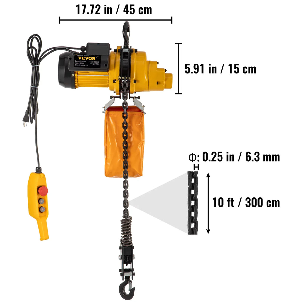 Wired Overhead 110V Factories, Winch In lbs Electric Used Garage Height, 2200 Remote Electric Lift 10ft of Lift Hoist, Crane Winch w/ Control, Ceiling Warehouses, VEVOR Pulley Construction 10ft
