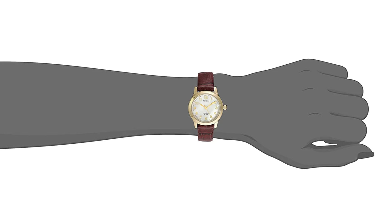 Leather Women's Gold/Burgundy/MOP Timex Strap Dress Essex 25mm Watch, Avenue