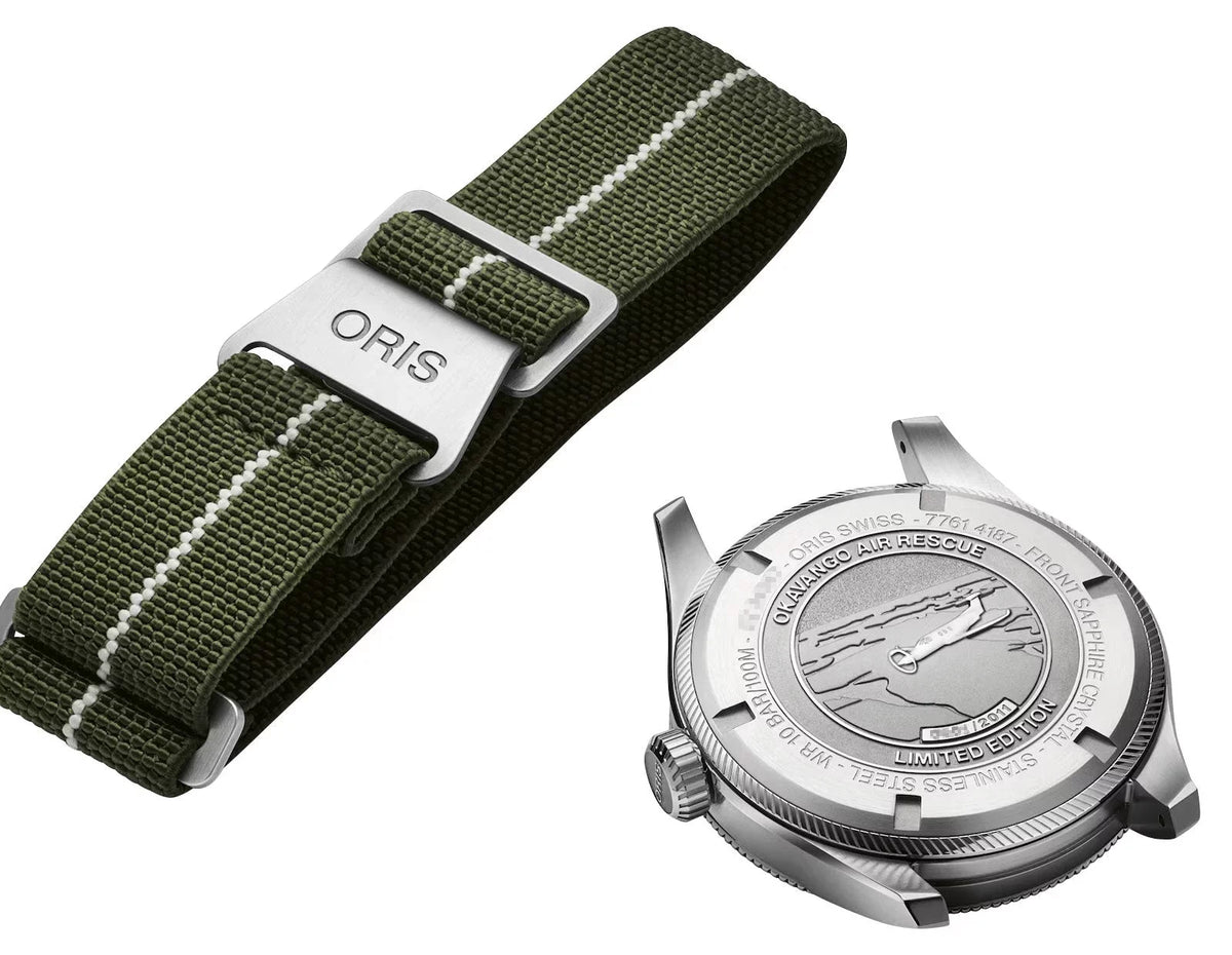 ProPilot Strap Air Green Date 4187-Set 751 Mens Green 7761 Okavango Oris Watch Brown Dial Textile Edition Interchangeable Limited Automatic Rescue Leather