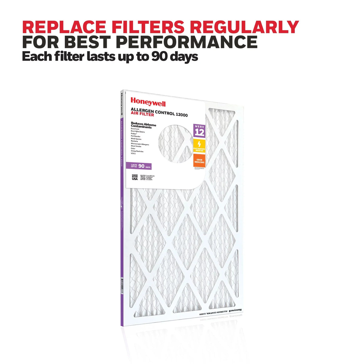 Furnace 12 MERV Pack 20x25x1 Filter- HVAC Honeywell Air Pleated 12