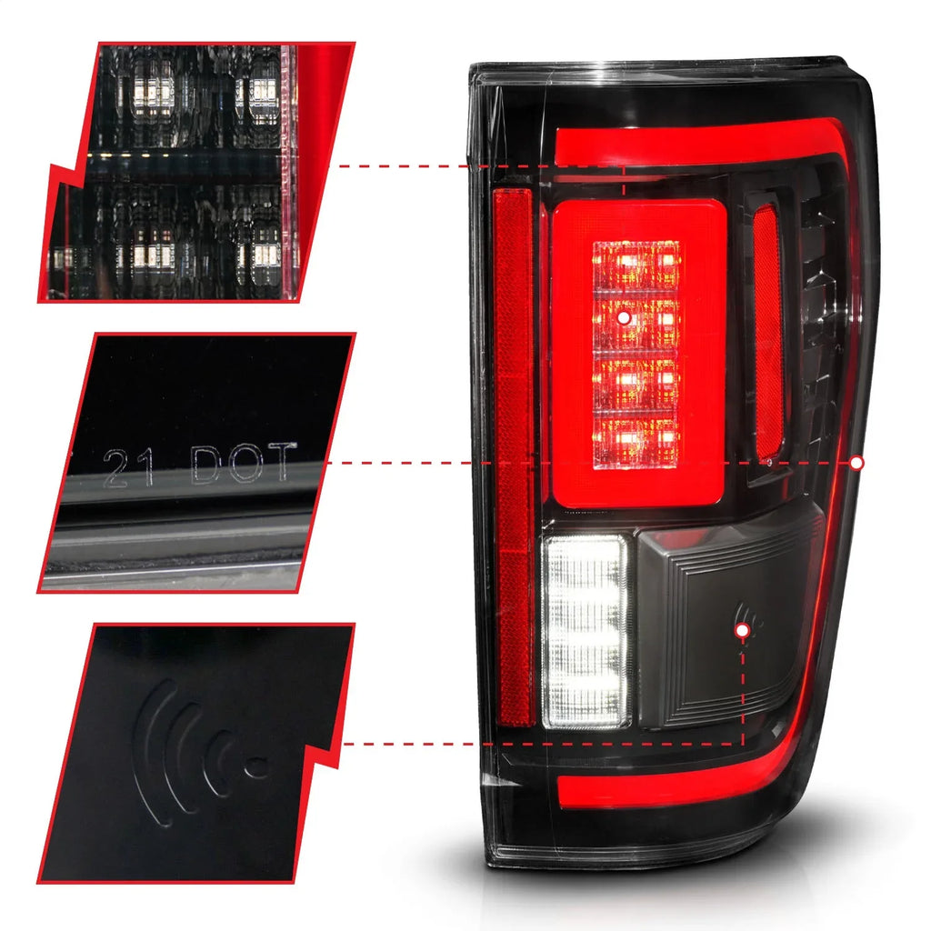 F-150 - 21-23 Taillights F150, Housing Cover FORD select: Signal w/BLIS 2022 Seq. ANZO LED FORD F150 Ford CAB Fits SUPER Black 2021