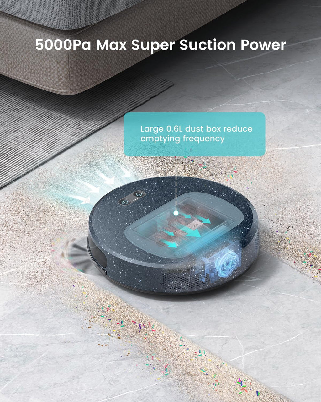 Box, Thin Strong 600ml Robot and for Suction, Wi-Fi/App/Alexa Ultra Control, Visual Hard Home Lefant Pet Carpet Dust Cleaner, Vacuums Hair, Vacuum 5000Pa F1 Floors Robotic