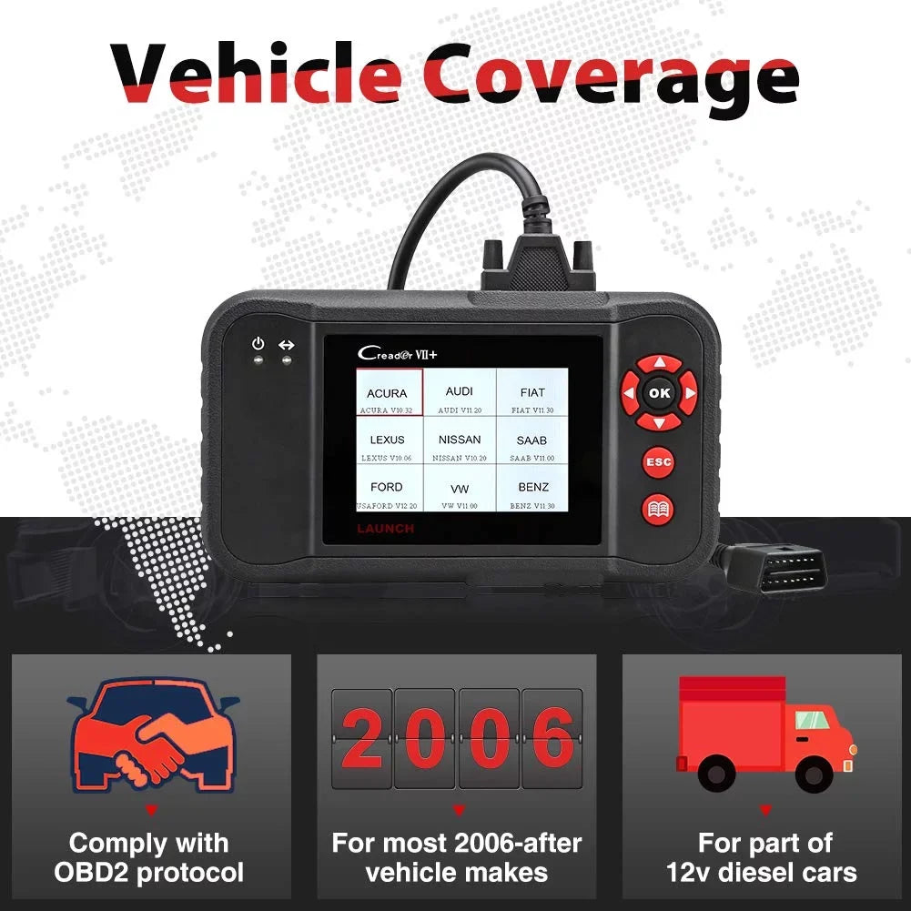Diagnostic Reader EOBD (CRP123) Launch Car Testing Code VII+ Engine/Transmission/ABS/Airbag X431 Creader Scanner OBD2