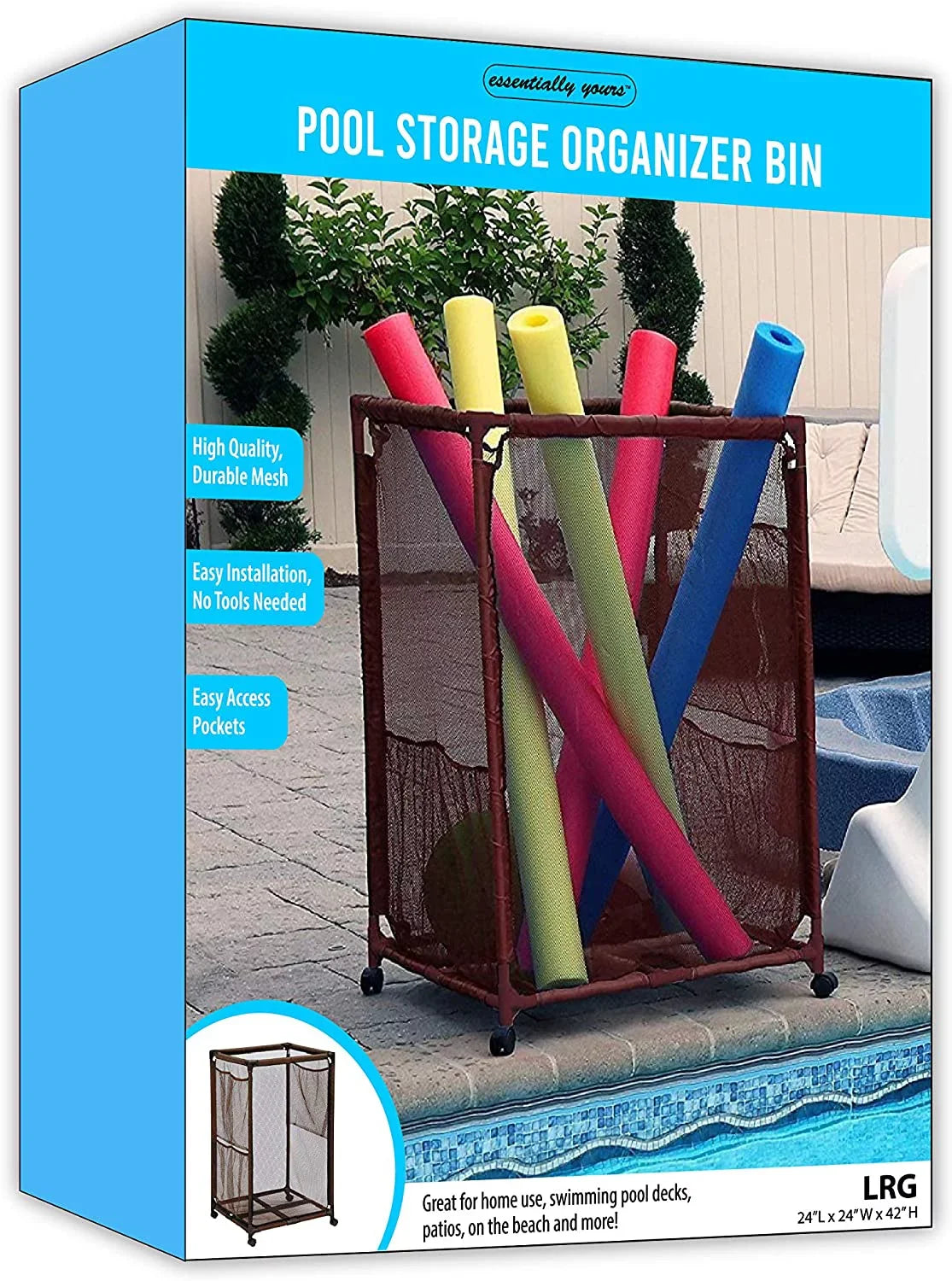 (43" L Rolling Mesh Holder, Balls, Storage x Large, Bin, 28" Essentially x Floats and Brown W 25" Style Organizer Equipment Yours Noodles Kids Toys, 563009 H), Height, Pool