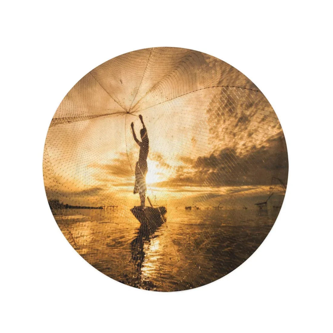 Tapestry Fishing Beach Fisherman Towels Travel Mat Silhouette SIDONKU Vietnam Boat Circular Beach Round Cambodia Lifestyle Throw Nets inch Blanket Towel Thailand Circle 60