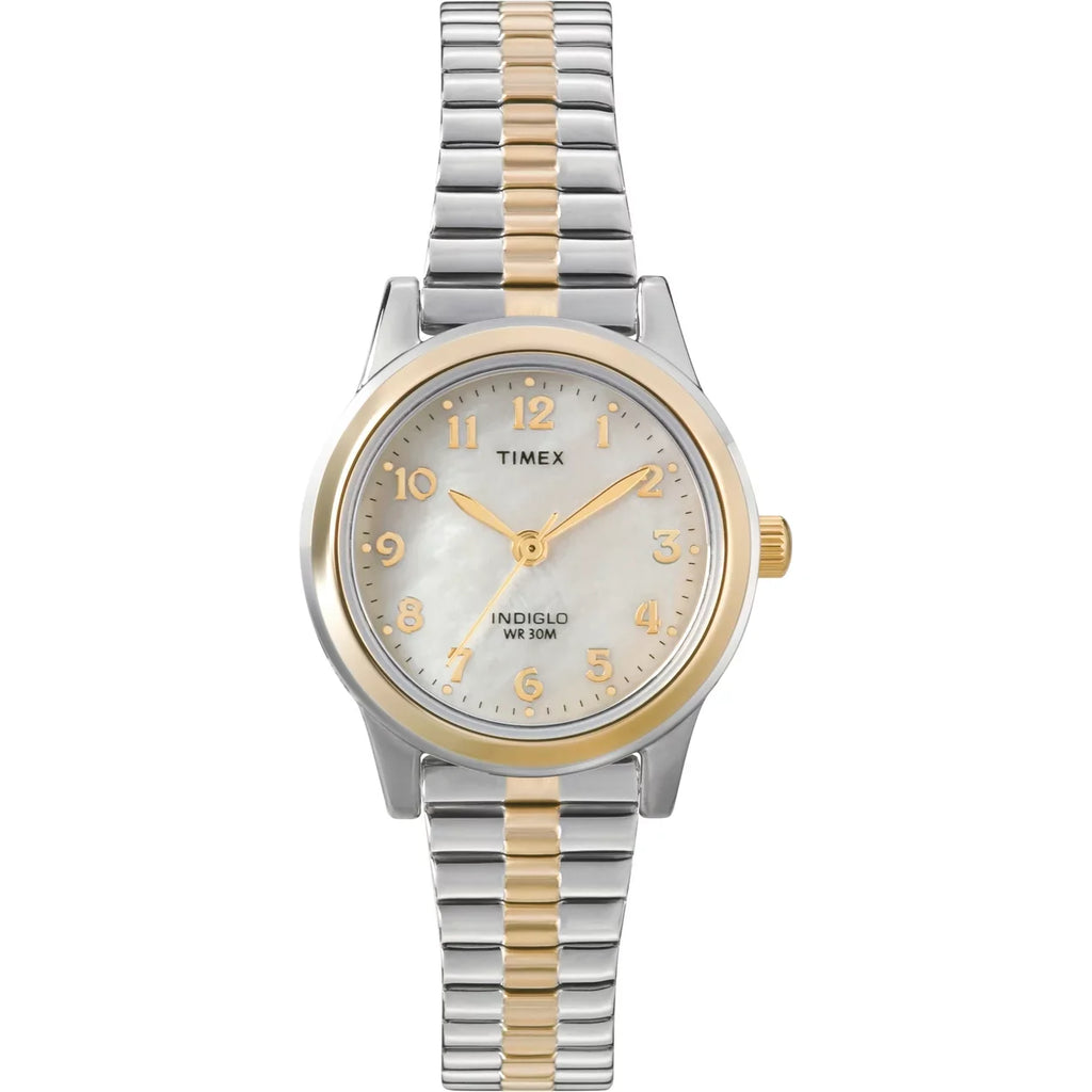 Two-Tone/MOP 25mm Band Timex Women's Dress Expansion Extra-Long Avenue Essex Watch,