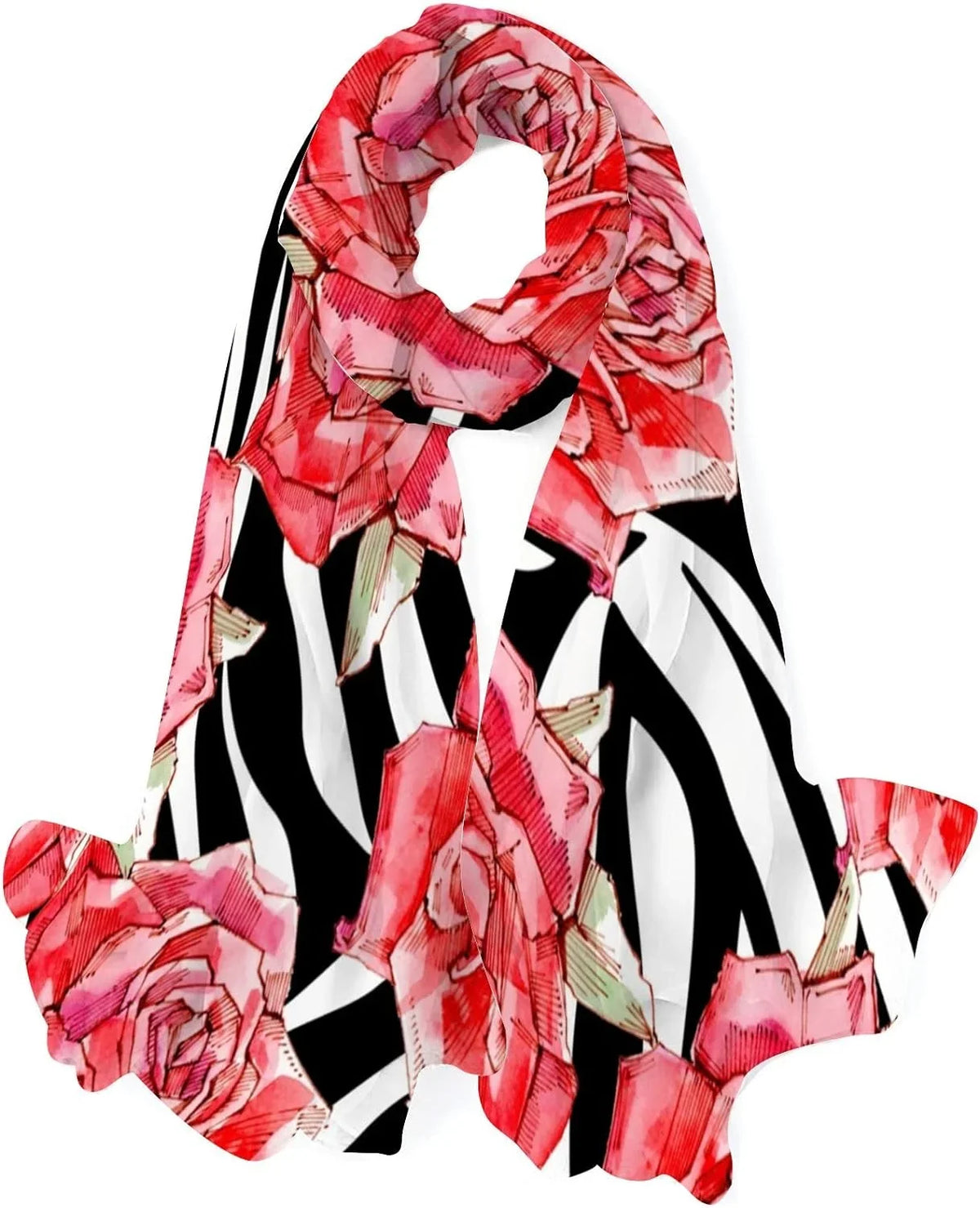 Shawl Silk Women Girls Neck Scarves Wrap Roses Watercolor Hyjoy Lightweight Long Scarf for Red