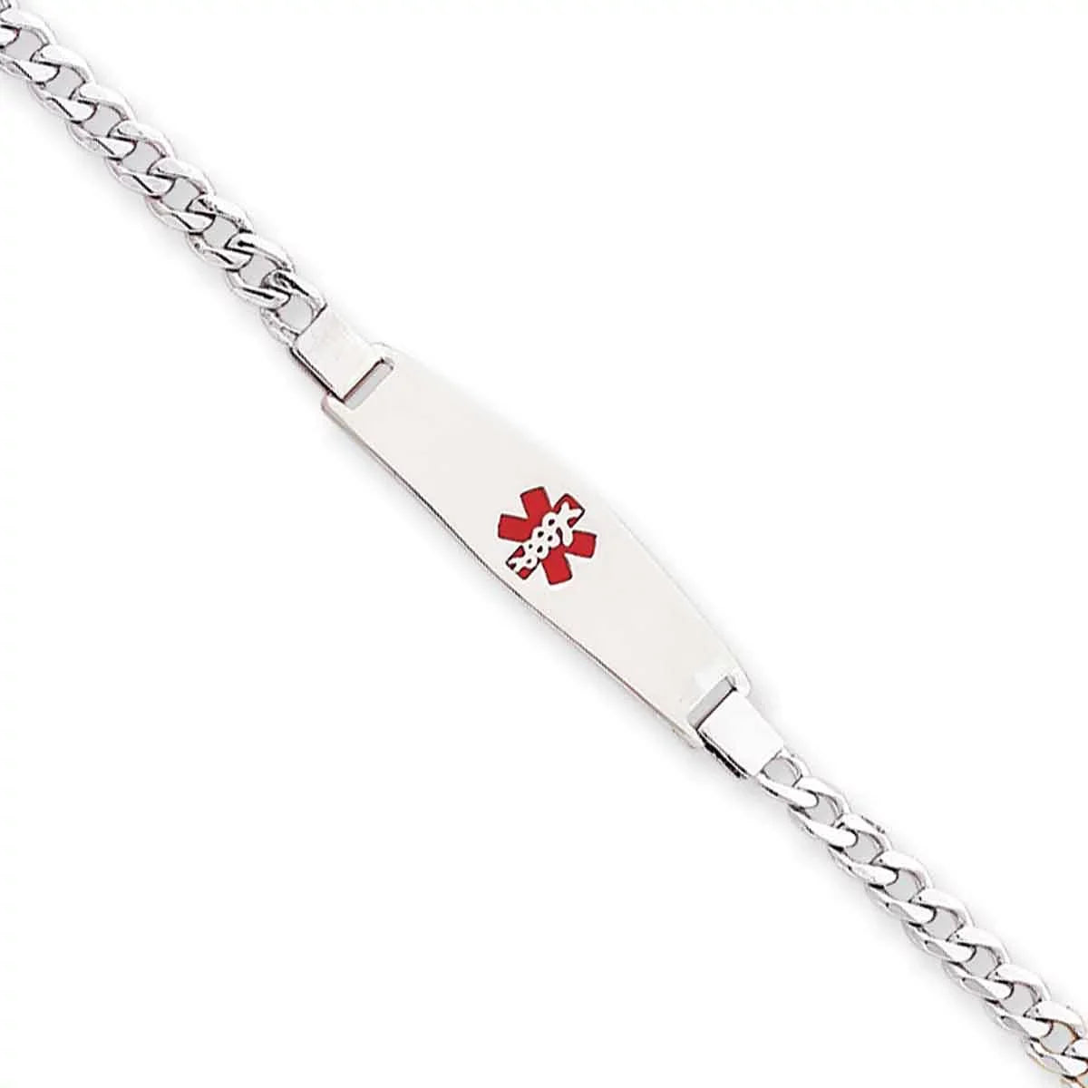 Silver Bracelet Silver Curb Medical Link Rhodium-plated Sterling Primal ID