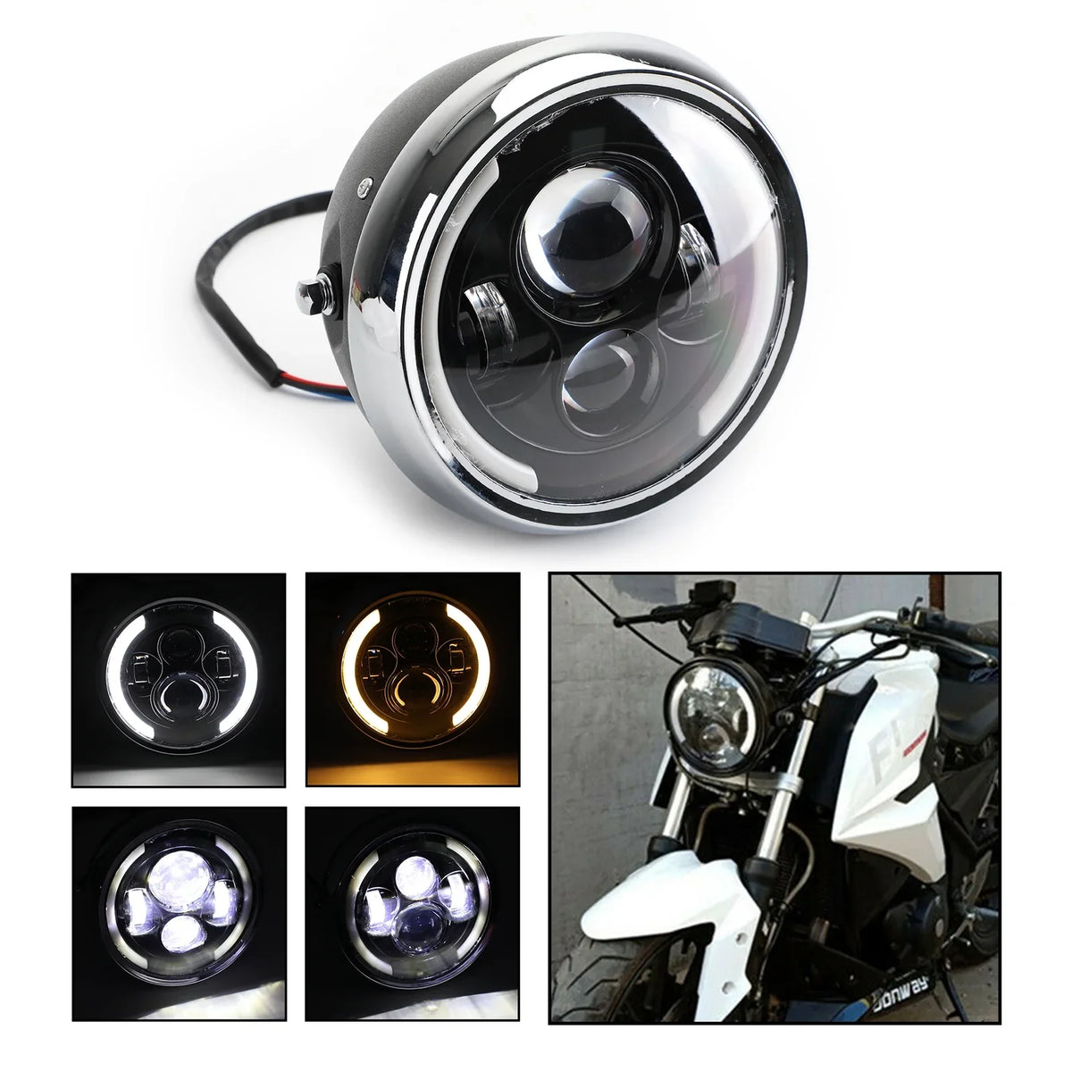 Fog LED Inch Hi/Lo Motorcycle Dyna for DRL Driving Cafe Headlight Racer Bobber 7