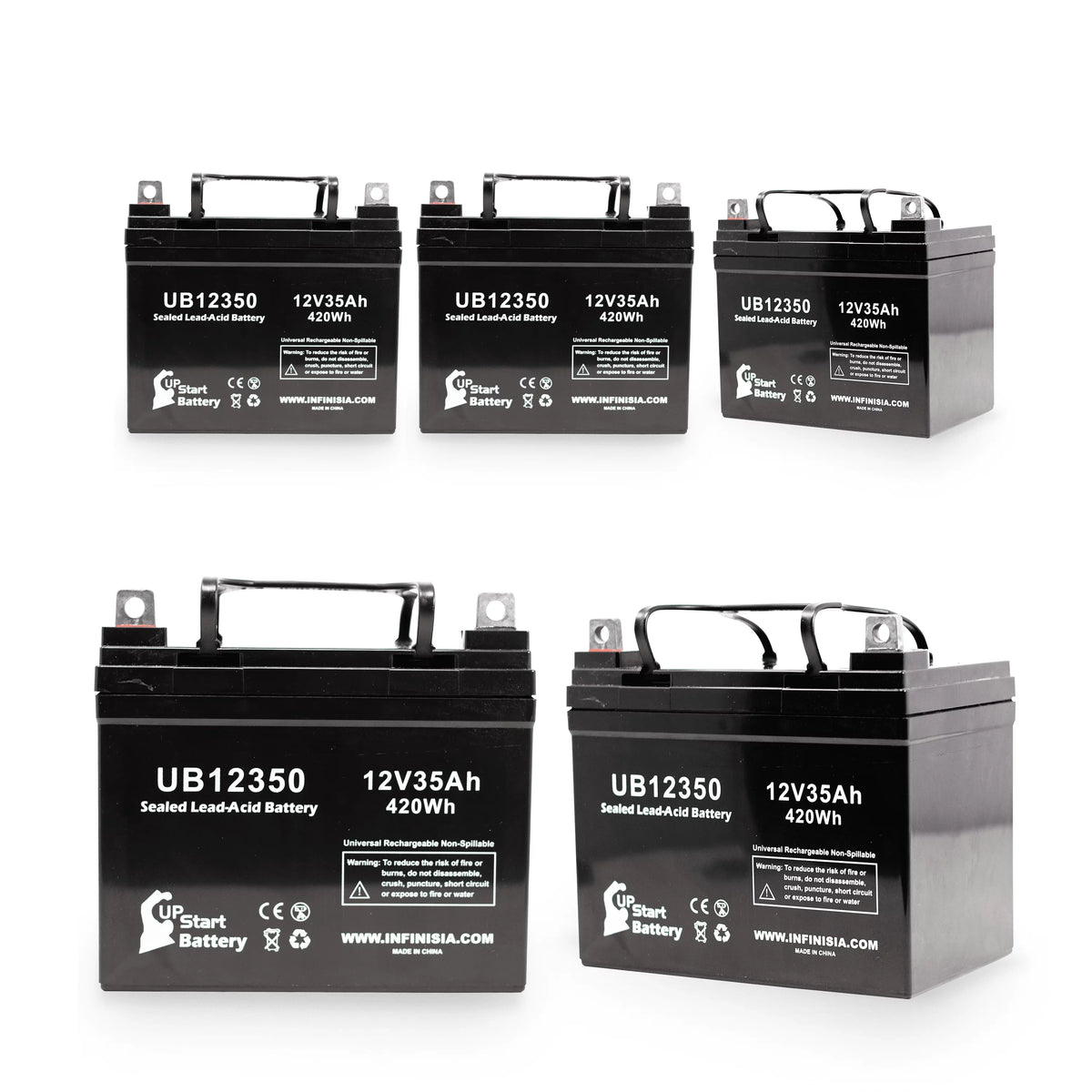 '- L1 Acid UB12350 Pack Terminal, Universal (12V, 35000mAh, 35Ah, SLA) Sealed Battery Replacement Topaz AGM, 850 Compatible - 5x Lead Battery