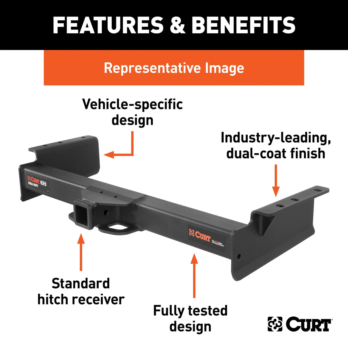 Xtra 15300 Trucks, Receiver, Bronco, Trailer Ram 2-In D-Series, Compatible Class 5 F-Series with Duty Hitch, Select Dodge CURT Ford