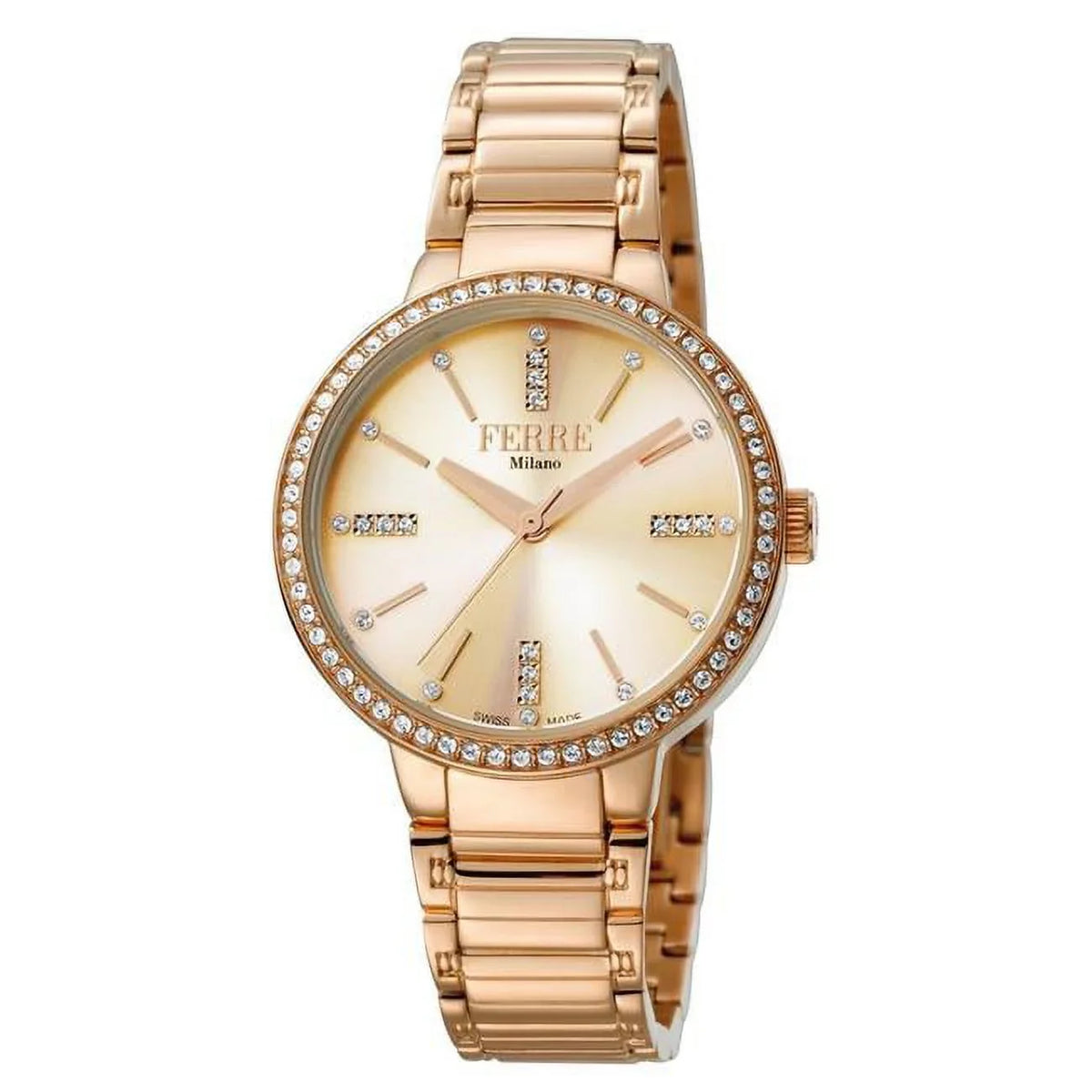 Made Gold Rose Quartz Gold Watch with Swiss Bracelet Womens Dial