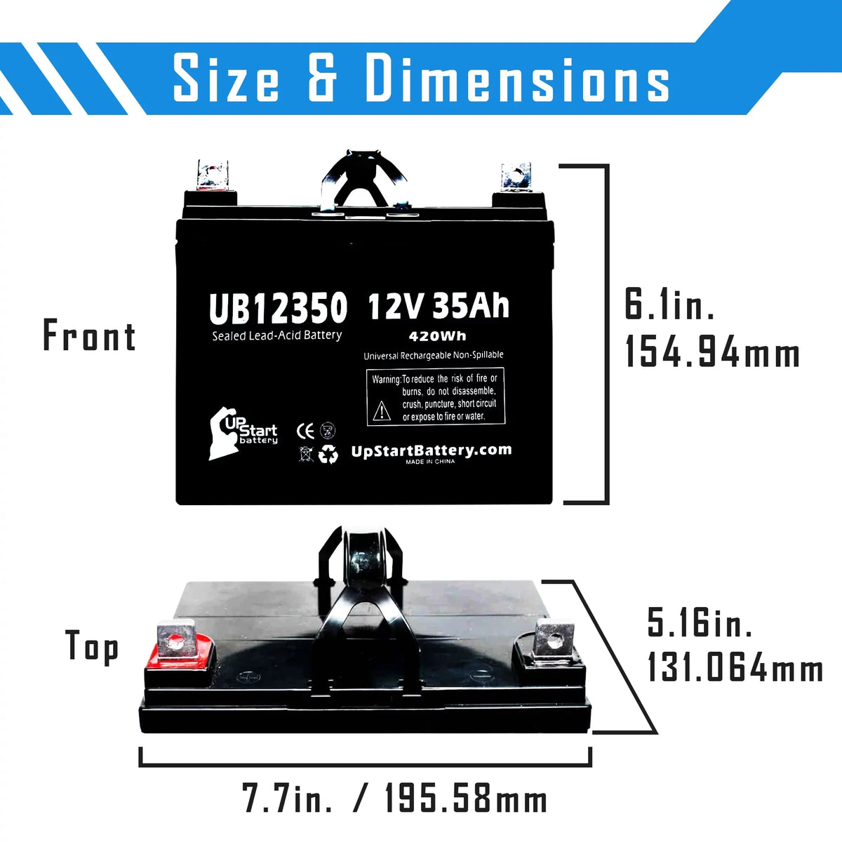 '- L1 Acid UB12350 Pack Terminal, Universal (12V, 35000mAh, 35Ah, SLA) Sealed Battery Replacement Topaz AGM, 850 Compatible - 5x Lead Battery