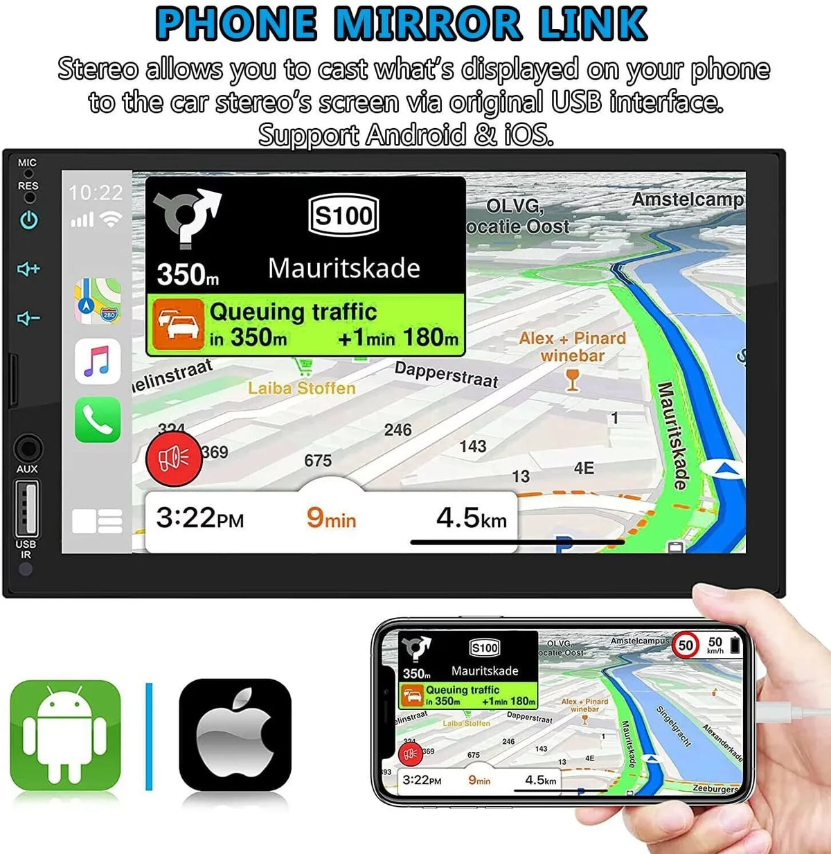 '+ Camera Touch Android/Apple 2Din Screen Double 12LED Player 7" Carplay Radio Stereo Car