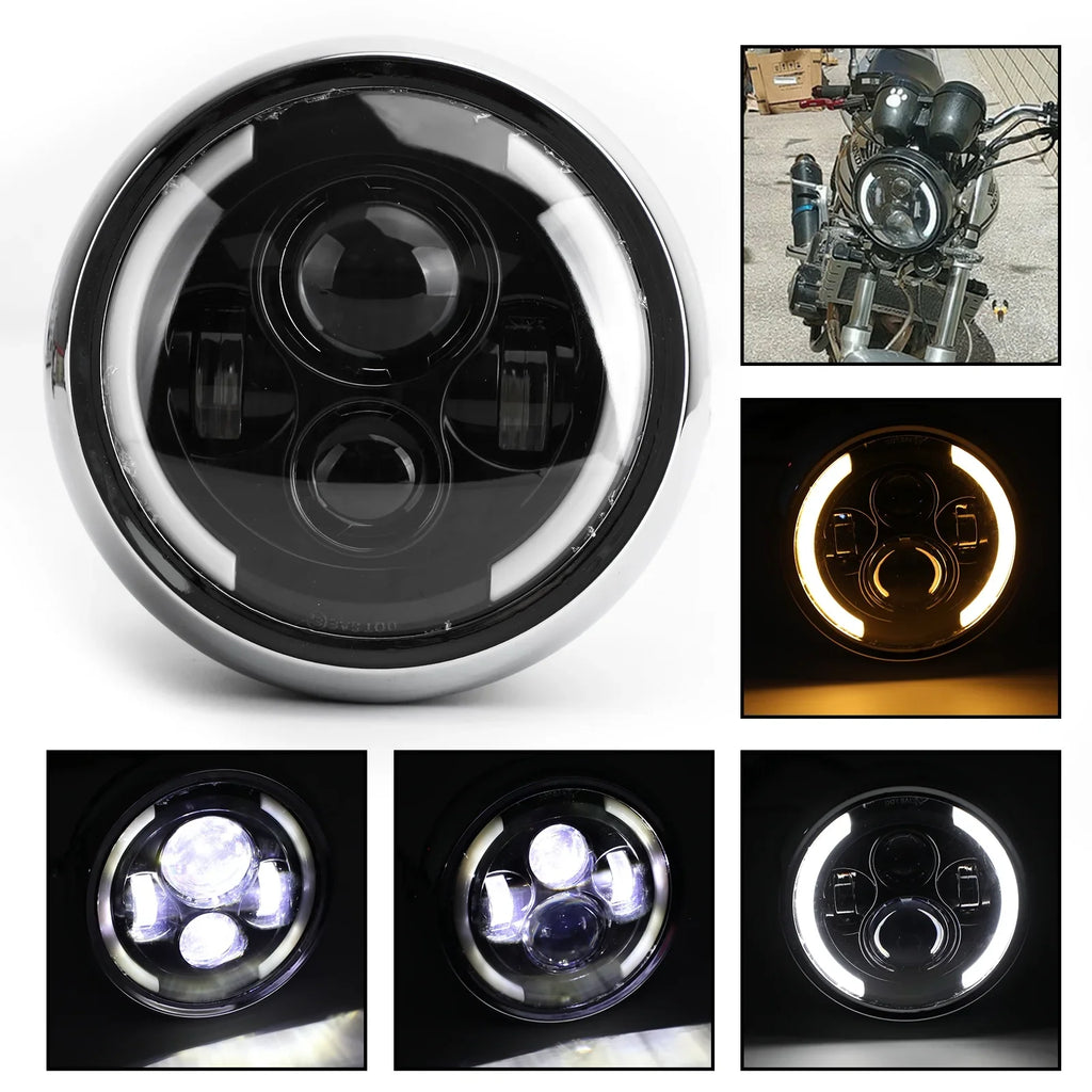 Fog LED Inch Hi/Lo Motorcycle Dyna for DRL Driving Cafe Headlight Racer Bobber 7