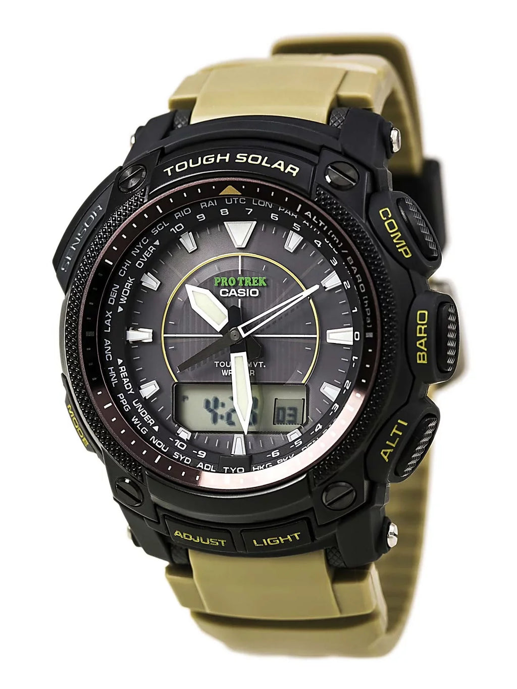 Men's Ana-Digi Solar Resin Strap Dial Black ProTrek Watch PRW5050BN-5 Beige Tough