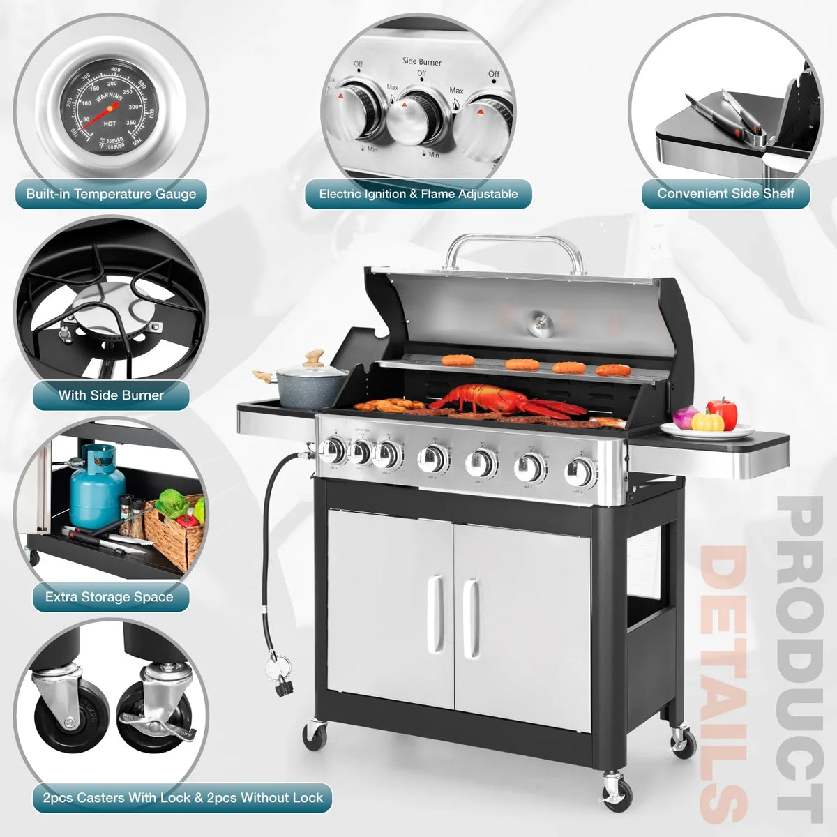 Burner with Burner Grill Side Summit Steel Gas 6 Grill Propane Living Stainless BBQ