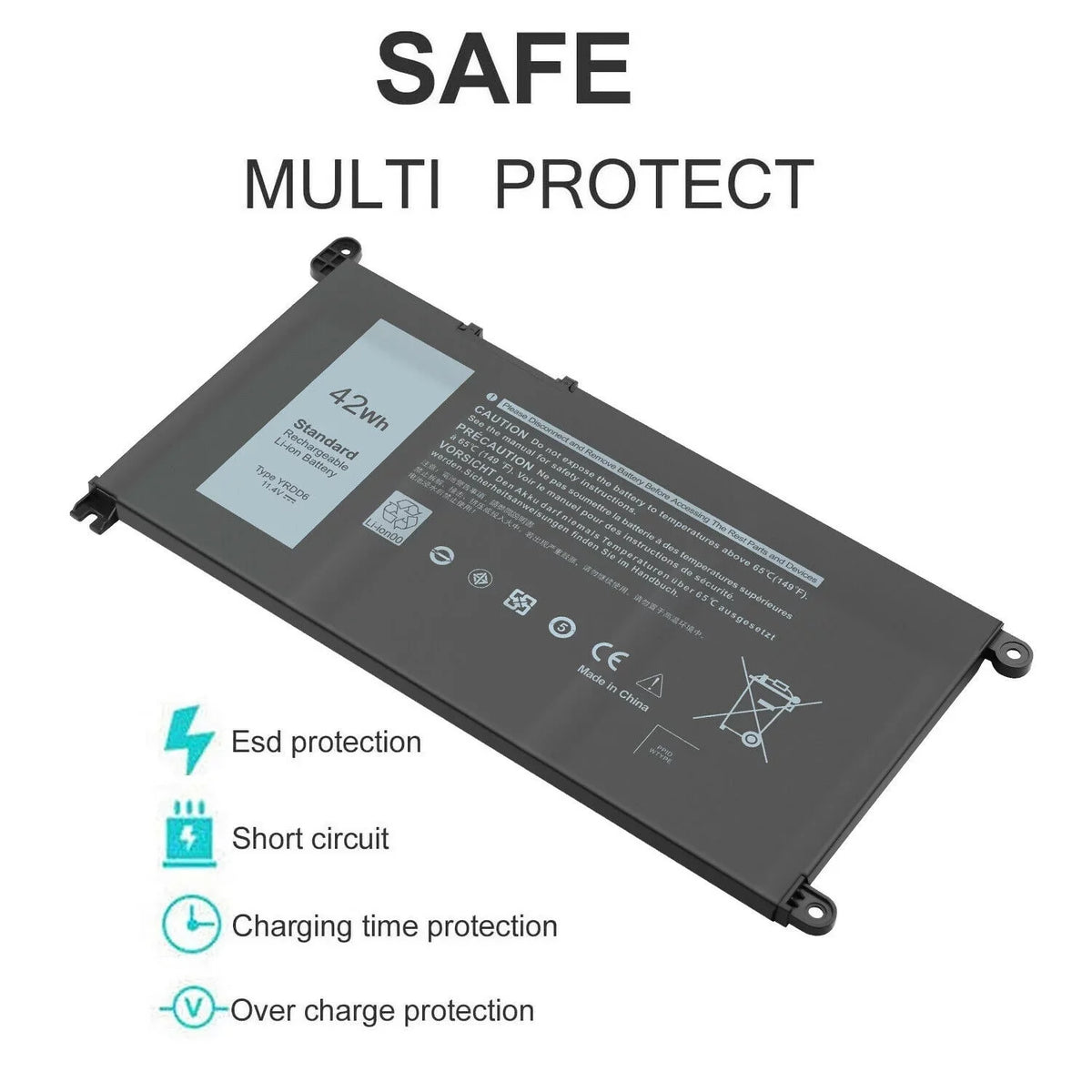 5491 Battery 2in1 for 42Wh YRDD6 3493 Inspiron 7586 Laptop 5482 3310 5485