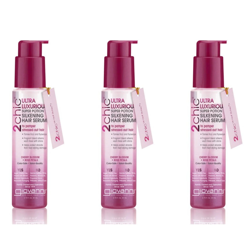 Rose Pro-Vitamin Wavy Color of 3) Curly Potion Super Smooths Serum, Petals, 4 Free, Paraben Ultra Cherry GIOVANNI oz. Blossom Aloe Hair & Safe (Pack Vera, 2chic Silkening & Luxurious B5, Hair,