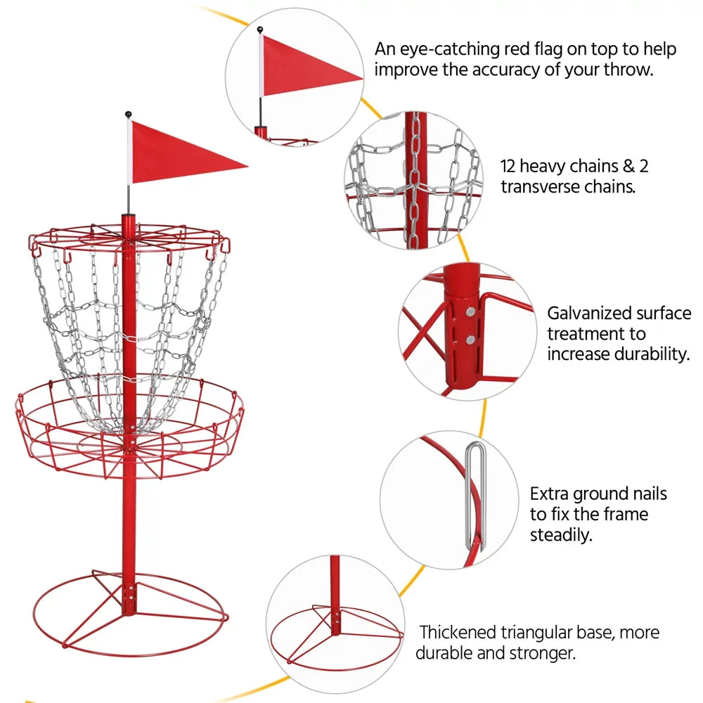 Metal Flying Disc Basket 12-Chain SmileMart Red Disc Portable Target, Golf Golf