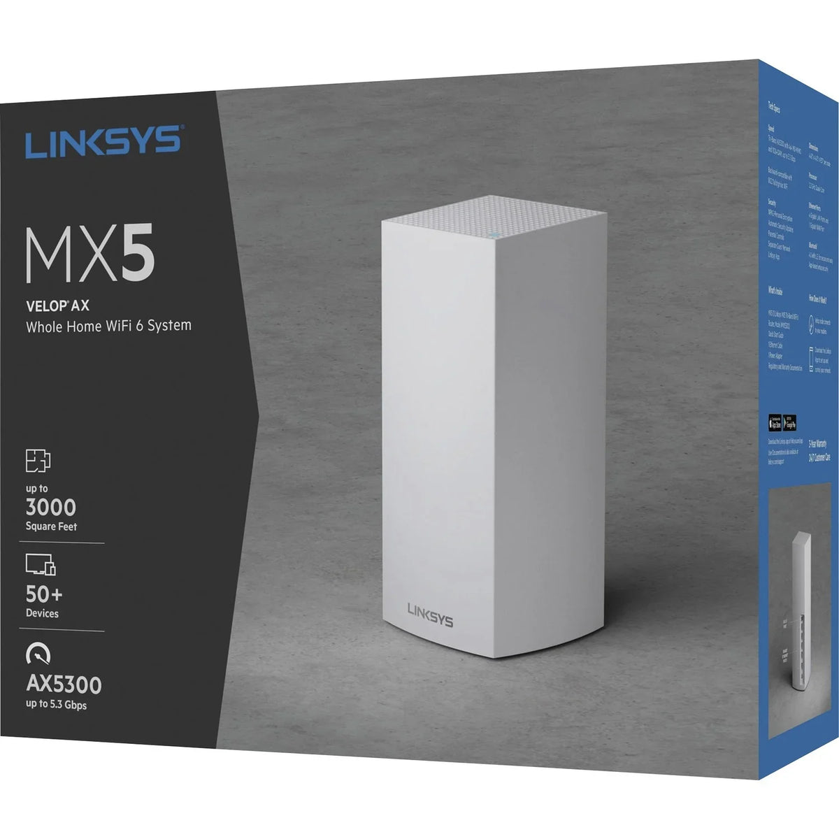 MX10 System, Linksys White 6 Velop WiFi AX Home Whole
